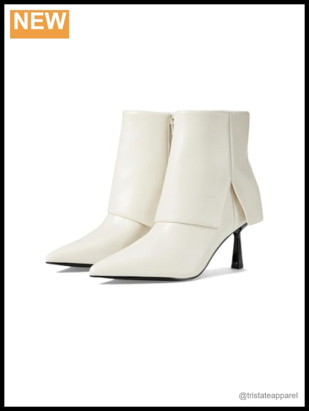 Nine West Bazie Faux Leather Fold Over Stiletto Heel Pointy Toe Ankle Booties,